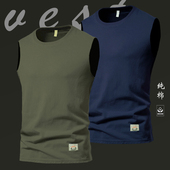 健身运动篮球夏季 美式 背心圆领纯棉汗衫 t恤无袖 宽松宽肩 复古男士