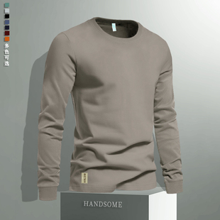 纯色打底衫 t恤男春秋季 重磅复古圆领卫衣男上衣宽松 纯棉长袖 美式