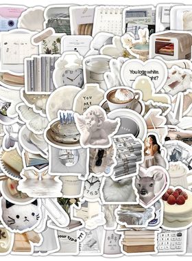 600张白色ins风韩系小众复古贴纸高级简约手账装饰手机壳创意贴画