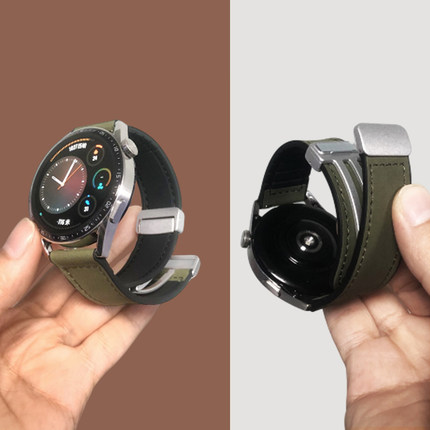 适用华为手表gt3表带gt4疯马纹真皮gt磁吸扣硅胶新款watch4手表带
