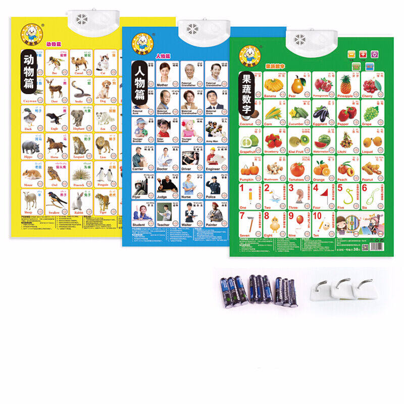 26个英文字母有声挂图点读发声墙贴画幼儿看图识汉字认知卡拼音表