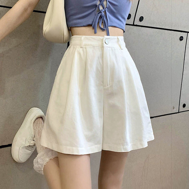 白色短裤夏季女热辣宽松阔腿休闲高腰a字显瘦薄款裤子潮ins小个子