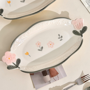 ins鱼盘家用蒸鱼专用盘高颜值陶瓷装鱼盘大号鱼碟釉下彩餐盘菜盘