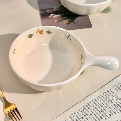 ins高颜值陶瓷带手柄碗家用2025新款餐具釉下彩精致个人专用泡面