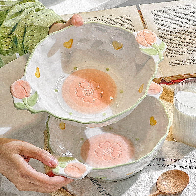 双耳汤碗家用陶瓷大碗盛汤盆10英寸大号面碗高颜值餐具2024新款