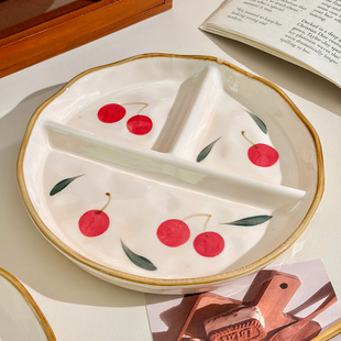 陶瓷分格餐盘个人专用减脂分餐盘定量分隔盘儿童早餐盘水果盘子