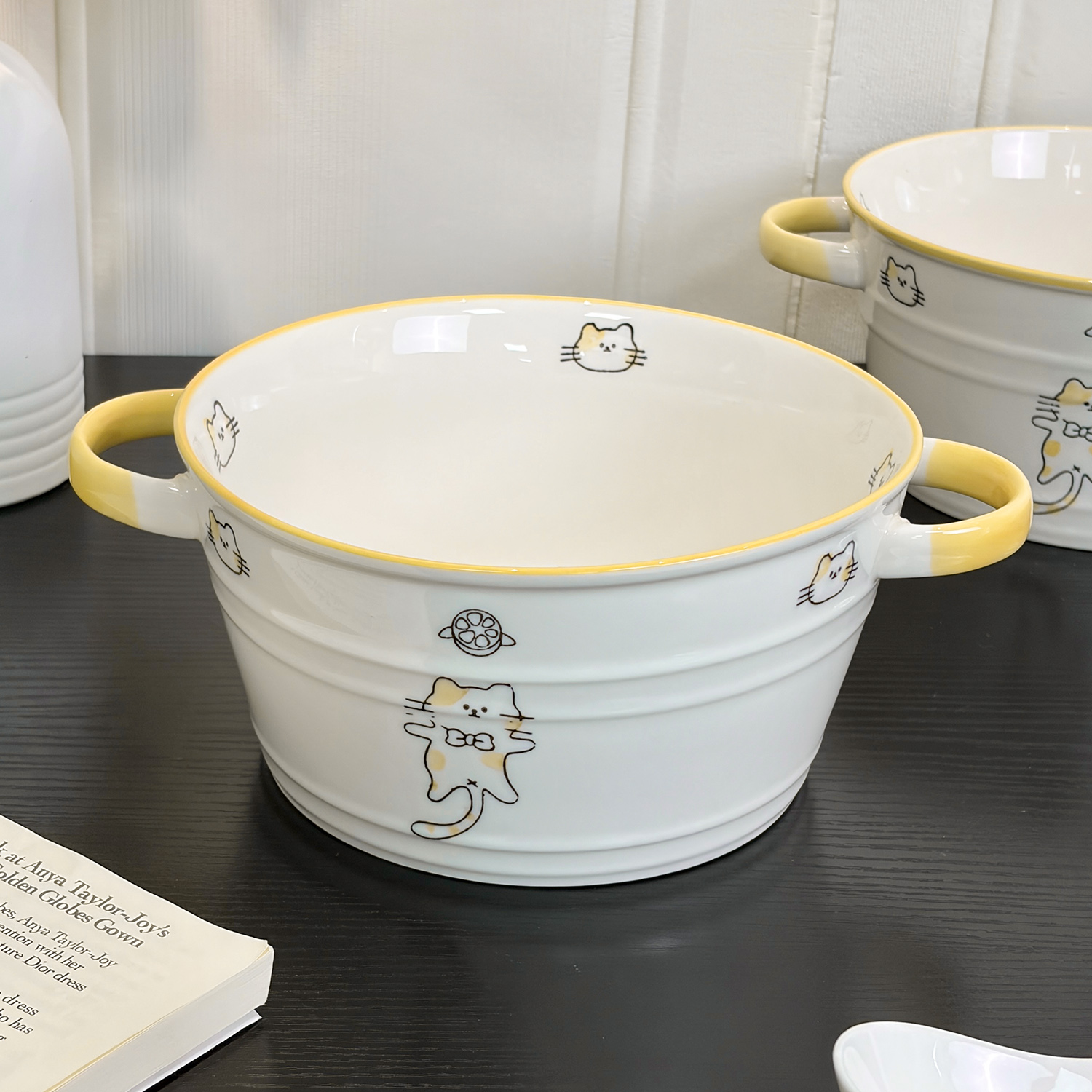 釉下彩可爱陶瓷双耳汤碗家用卡通餐具大号面碗螺蛳粉碗2025新款