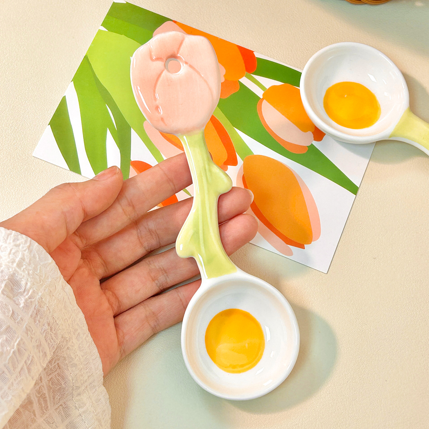 郁金香长柄汤勺ins风饭勺汤勺家用调羹创意高颜值甜品勺圆头勺子