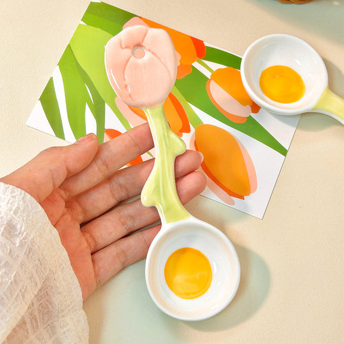 郁金香长柄汤勺ins风饭勺汤勺家用调羹创意高颜值甜品勺圆头勺子