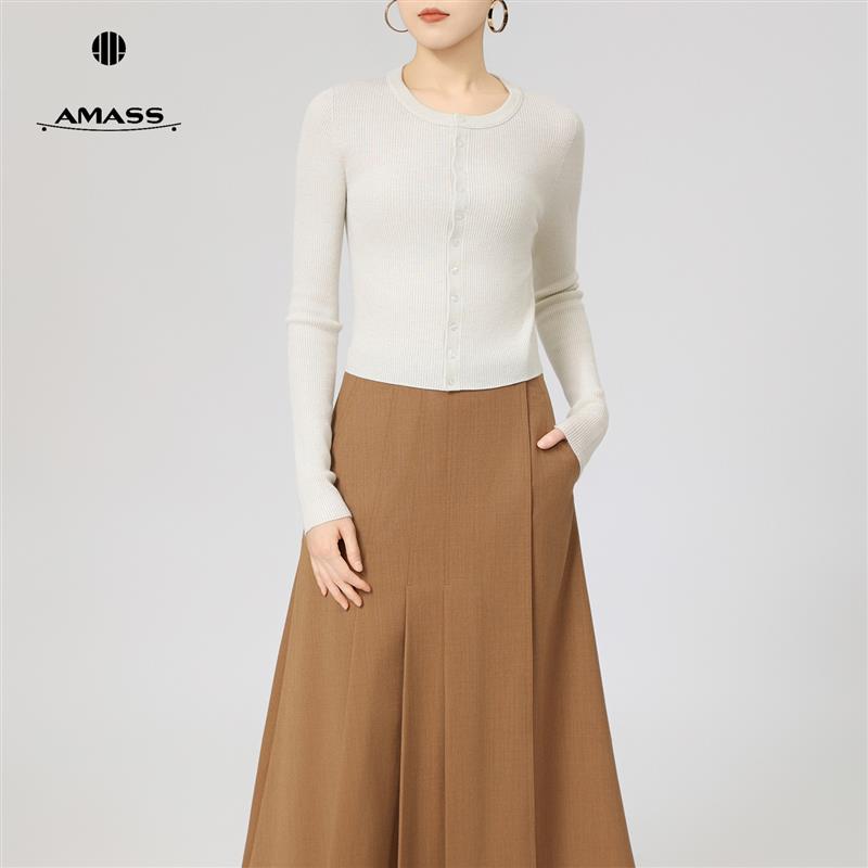 AMASS/阿玛施春装简约大气质感毛衣开衫百搭羊毛针织衫女548037=