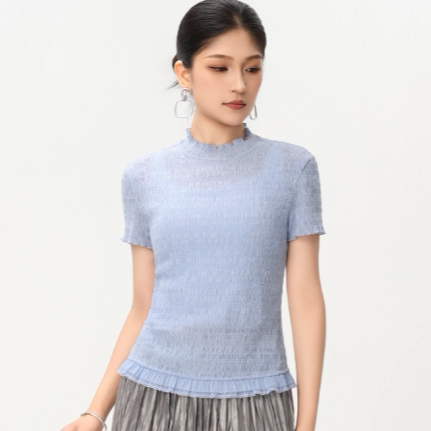 AMASS/春季条纹短袖打底衫百搭少女风花边领T恤内搭530063