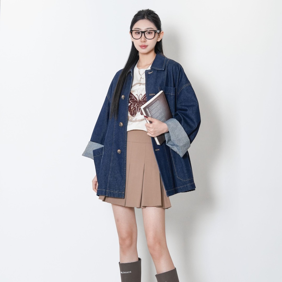 AMASS阿玛施薄款宽松潮牌工装风牛仔外女士秋美式外套5400596