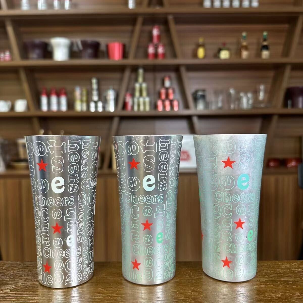 啤酒杯冷变铝杯金属杯网红变色杯收藏装饰品海尼根喜力星银杯冰桶