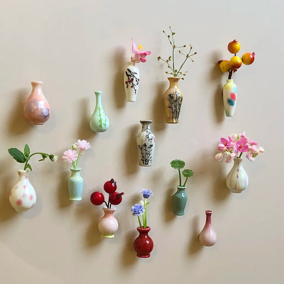 墙上水培花瓶创意绿萝种植水养插花迷你小型磁吸陶瓷花瓶冰箱贴