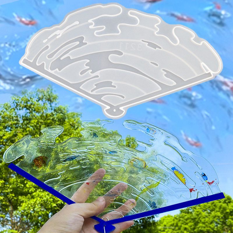 水扇diy材料包滴胶水扇夏日锦鲤手工水做的扇子uv固化树脂成品