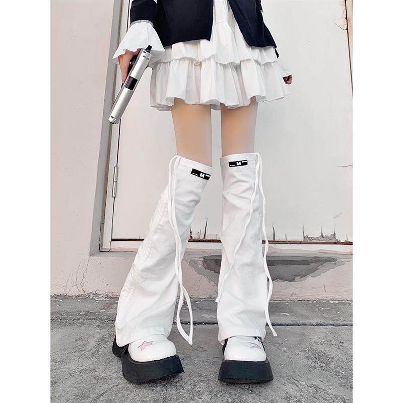正宗腿套喇叭型y2k加长喇叭阔白色绑带袜子女中长筒过膝堆堆袜套