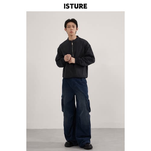 ISTURE美式复古灯芯绒多口袋休闲工装裤男女宽松百搭阔腿垂感长裤