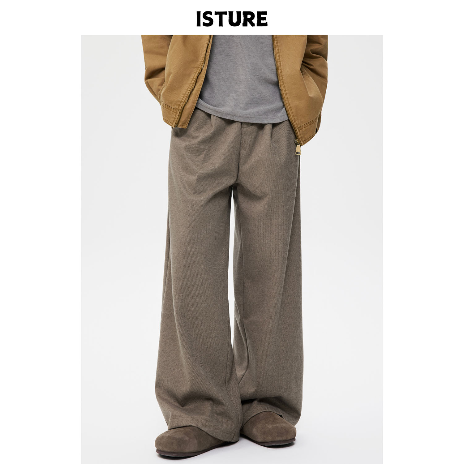 ISTURE美式复古简约加厚毛呢休闲西裤男女宽松垂感阔腿百搭长裤子