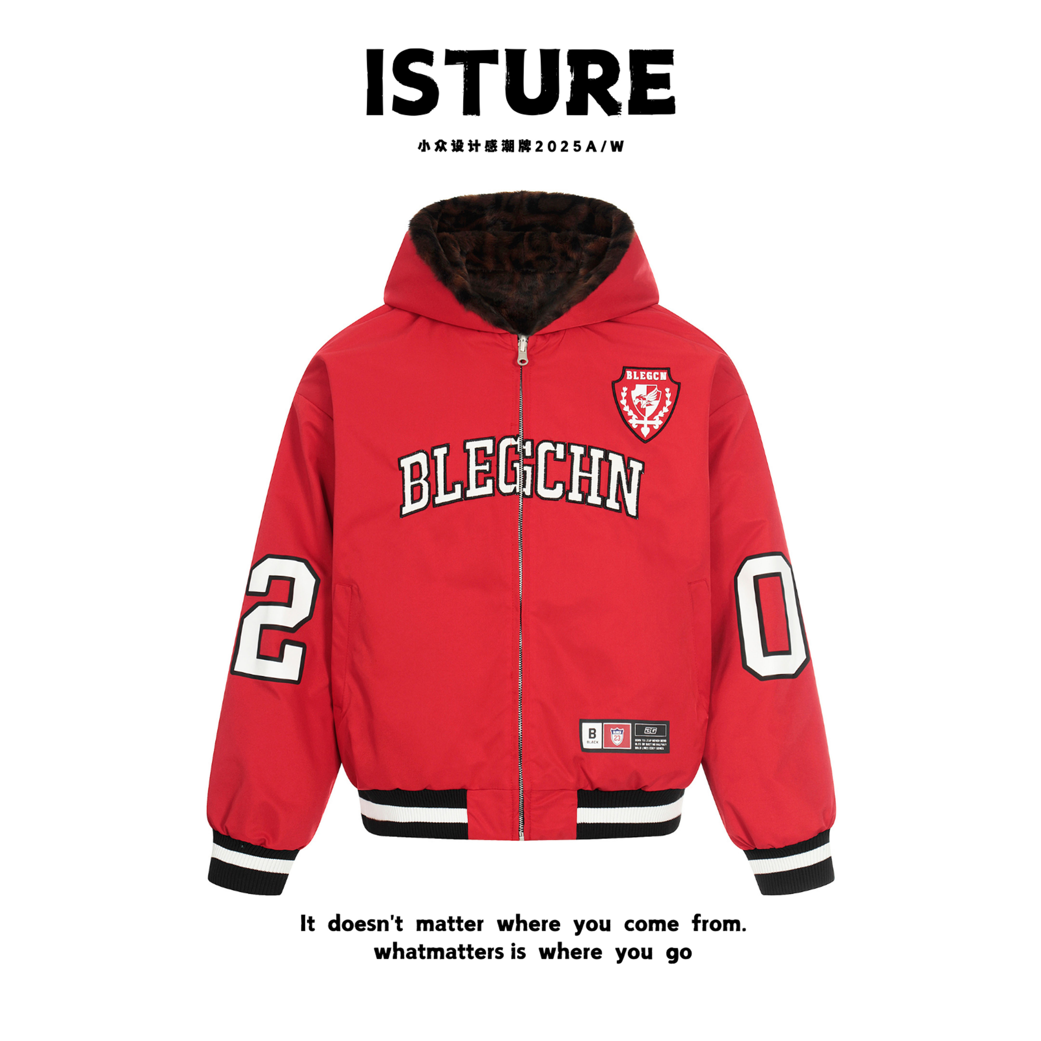 ISTURE美式复古豹纹双面穿连帽棉服情侣宽松百搭休闲冬季保暖外套