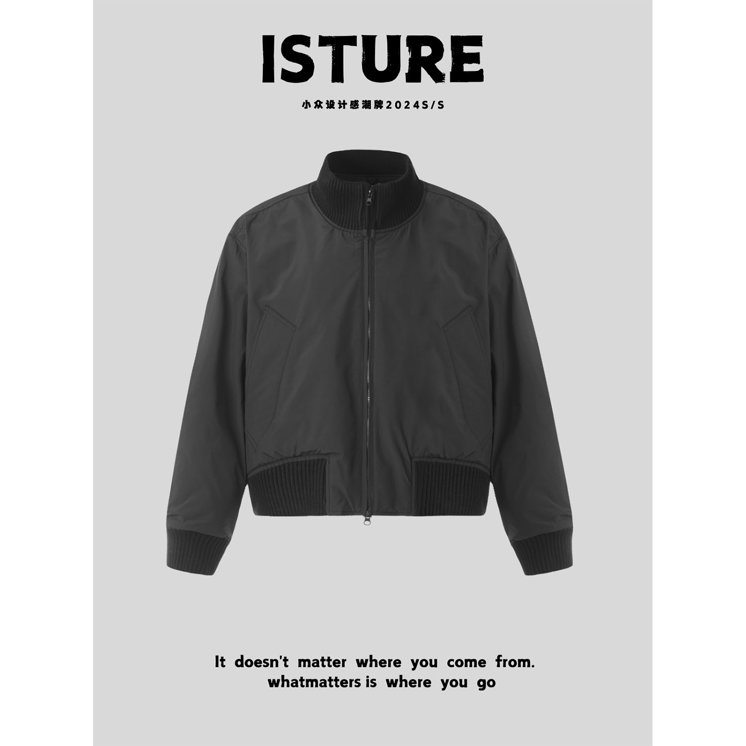 ISTURE美式复古cleanfit短版棉服情侣冬秋冬款高级飞行服夹克外套