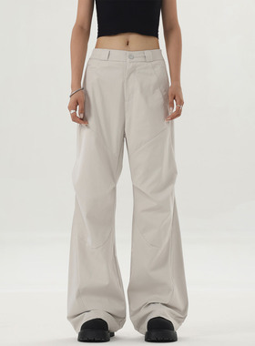 ISTURE美式复古拼接阔腿休闲裤男女宽松简约百搭微喇cleanfit长裤