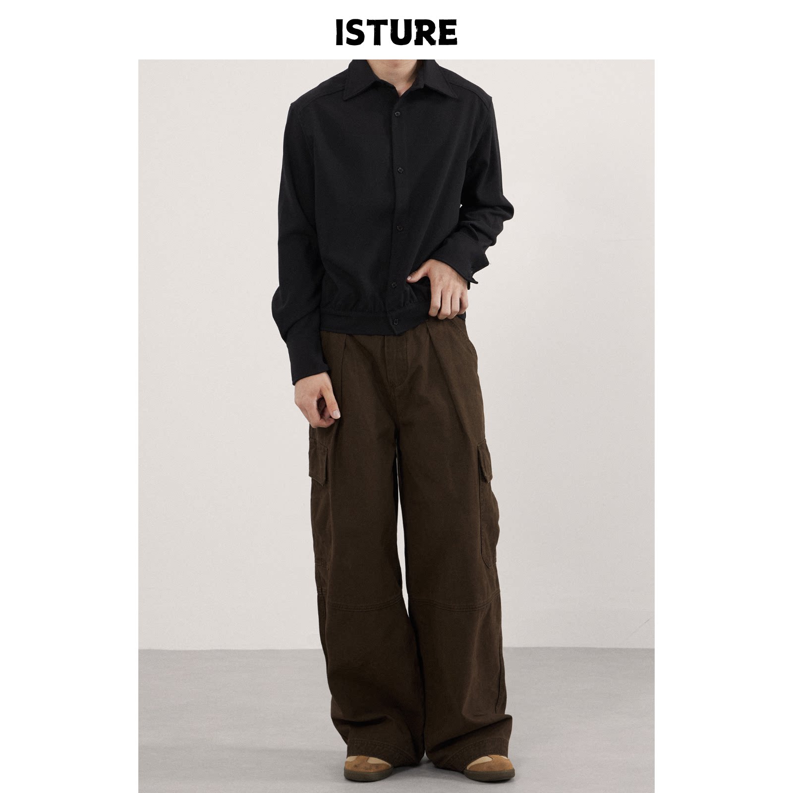 ISTURE美式复古美拉德多口袋拼接工装裤男女宽松休闲阔腿垂感长裤