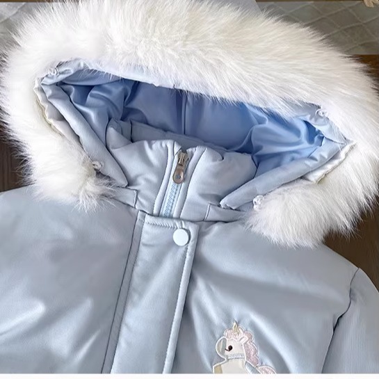 儿童防风蓝色羽绒服2025冬季新款女童新国标90白鸭绒宝宝厚实外套