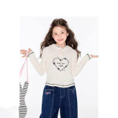 春秋季 百搭套头小衫 肌理感连帽上衣爱心印花修身 长袖 短款 女童新款