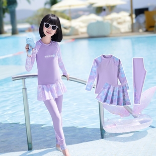 儿童泳衣女孩分体长袖长裤游泳衣2026新款爆款中大童女童温泉套装