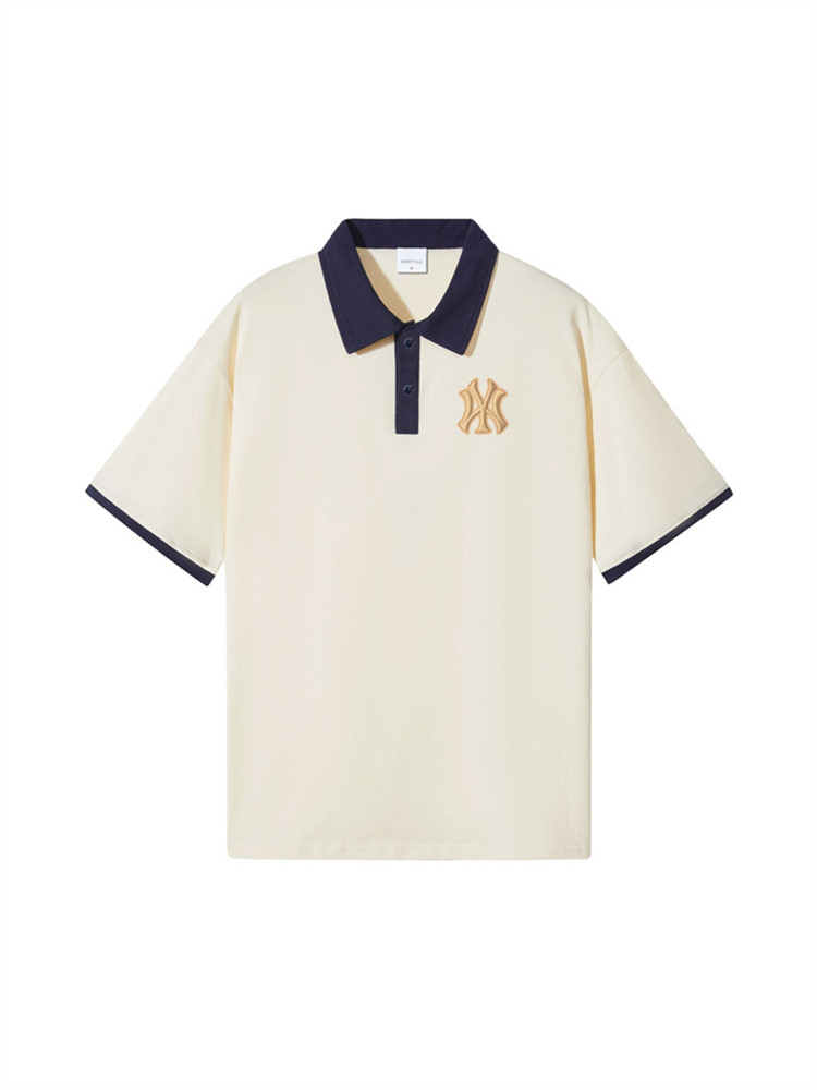 GUNYMLB OFFICIAL FASHION BRAND RETRO COUPLE LOOSE STITCHING POLO SHIRT WOMENS SUMMER NEW SHORT SLEEVE T-SHIRT MEN