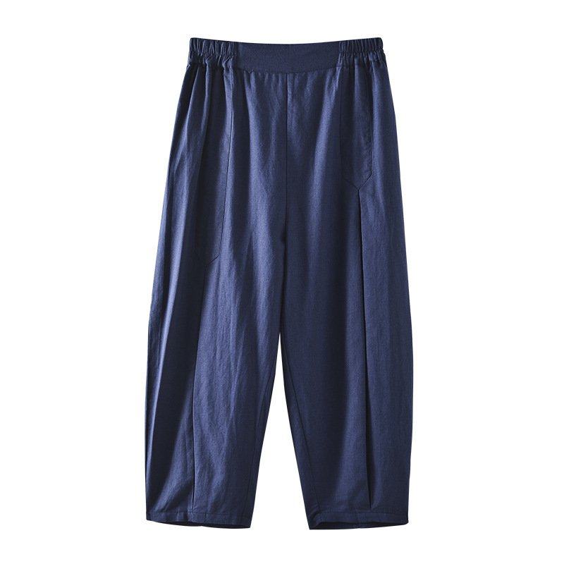 2025春夏季大码宽松亚麻九分裤阔腿裤 薄款松紧腰女裤-55/45棉麻,女装/女士精品,休闲裤,淘宝优惠券,粉丝福利购,淘宝优惠卷