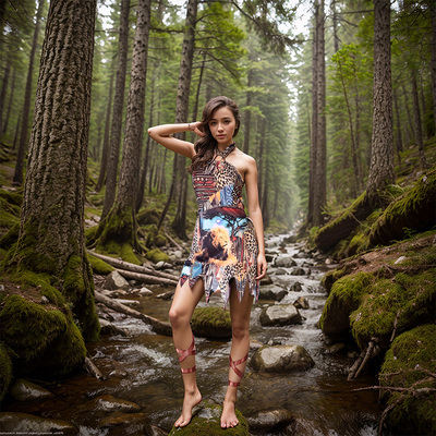 速发人圣服土著原始部落节豹纹野人印第安风格成人服装连衣裙