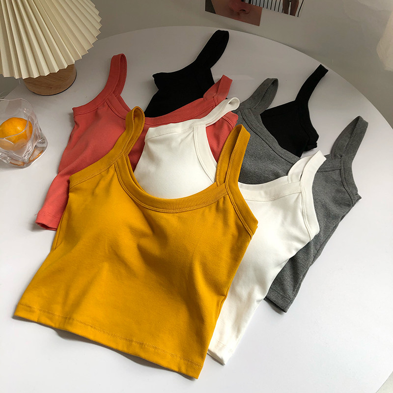 速发白色小吊带背心带胸垫夏内搭短款运动美上外穿无袖背衣