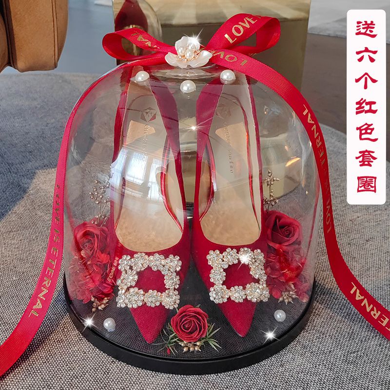速发接亲道具套圈婚鞋盒子带锁堵结鞋盒门婚套婚鞋水晶盒套圈婚鞋