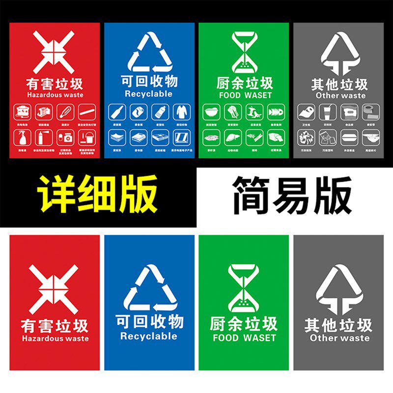 速发北京市垃圾桶分类标识贴纸厨余垃圾可物有害垃圾其他垃圾广东