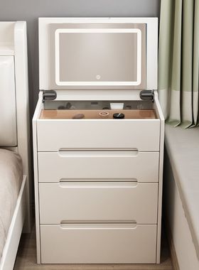 速发梦舒木小实木梳你台语型卧室迷妆翻盖化妆台床头收纳柜一体