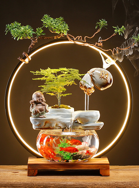 速发招财流水鱼缸摆件家居客厅电视柜创意悬壶循环水装饰乔迁新居