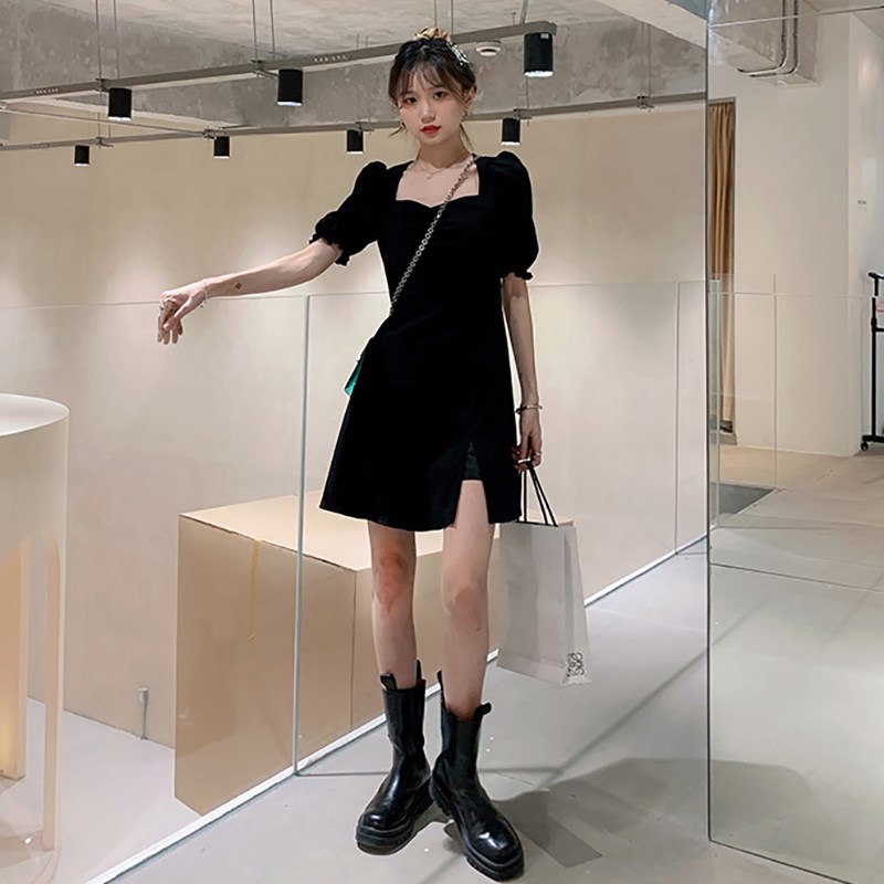 速发法式高级感赫本夏黑色洋装风2025新款白色小个子气质茶歇短裙