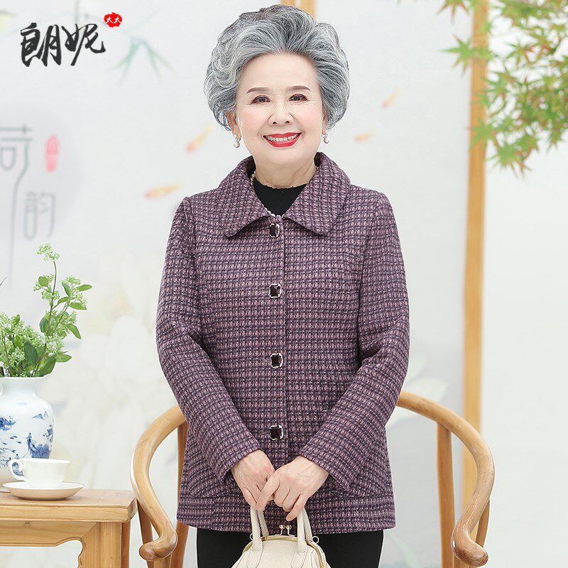 速发0奶春装外套新款中老妈人装年妈春秋款7奶岁老太太老人格子上