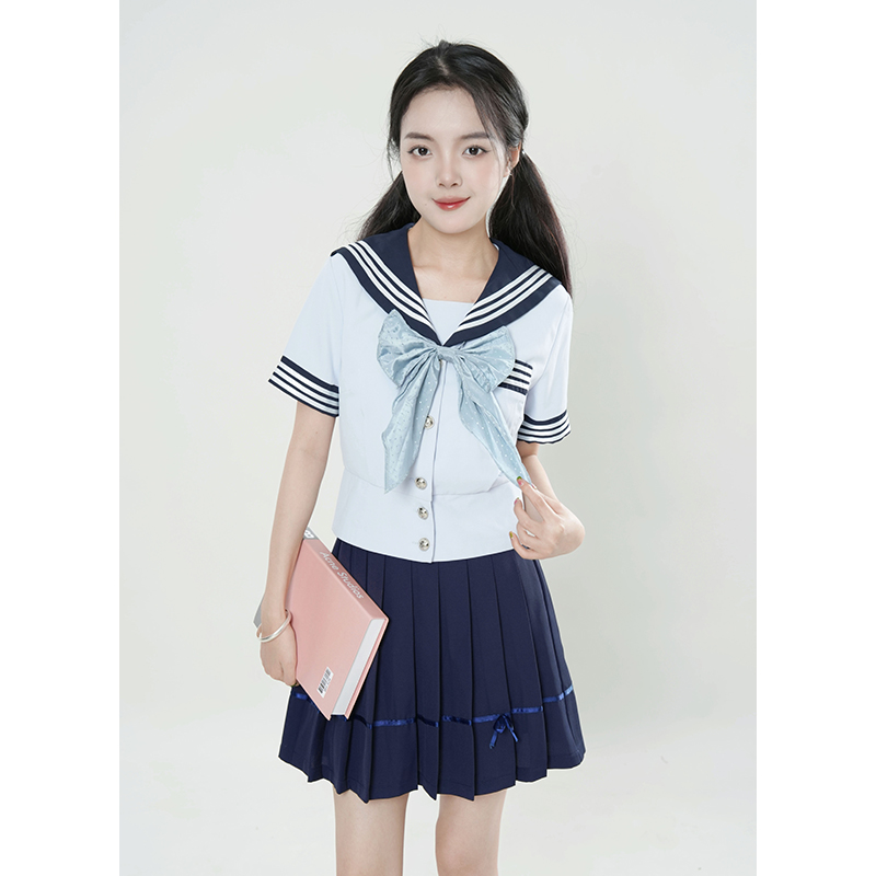【抚蝶女子】晴空蓝夏季新款水手JK制服女套装高腰显瘦减龄学生