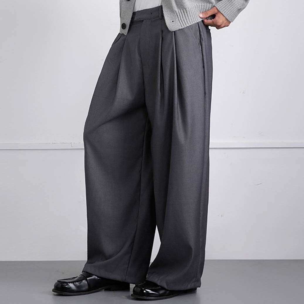 Outedge阔腿长裤打褶直筒长西裤