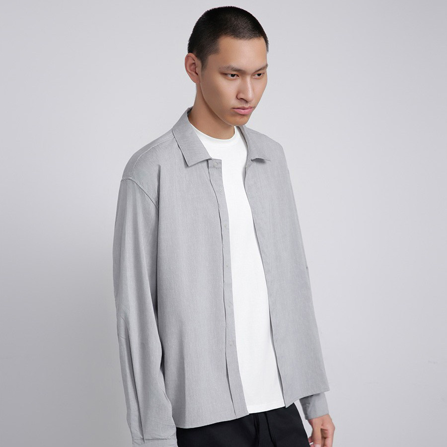 Outedgeq亚麻翻领宽松长袖衬衫