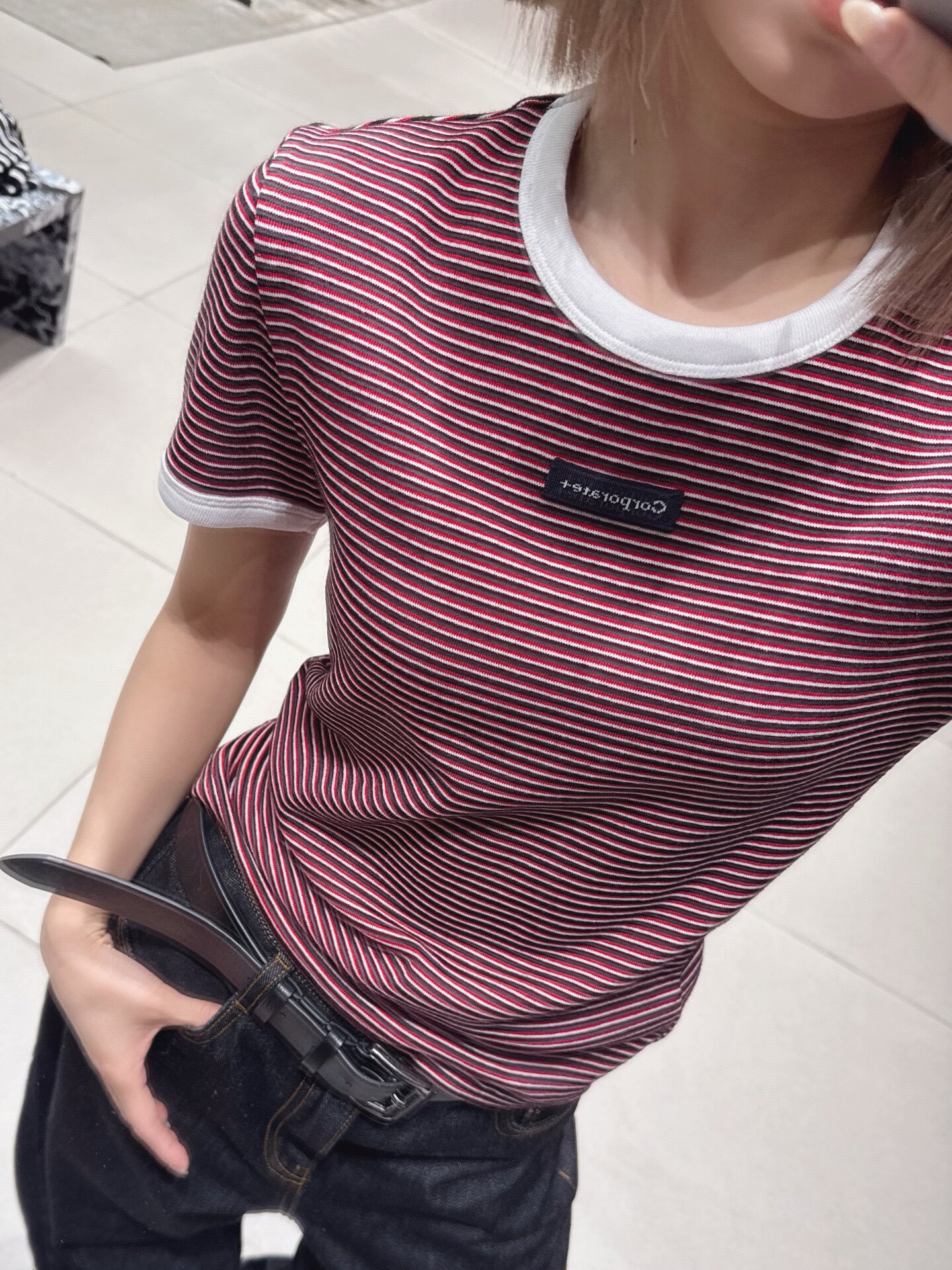 C+正品2026夏新品红白条纹T恤