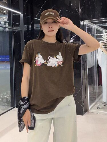 姆明系列正品2026夏新品小河马印花短袖长绒棉T恤做旧MBF2TEE045