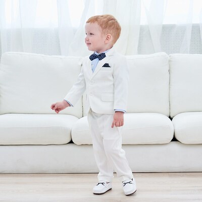 男童西装三件套白色春秋s男生西服小朋友生日走秀主持表演花童礼