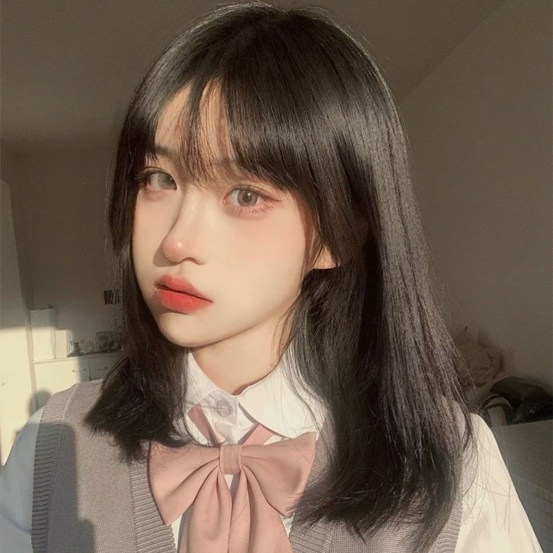 假发女中长发染色全头套中长款假头发jk锁骨发假发自然圆脸直发黑