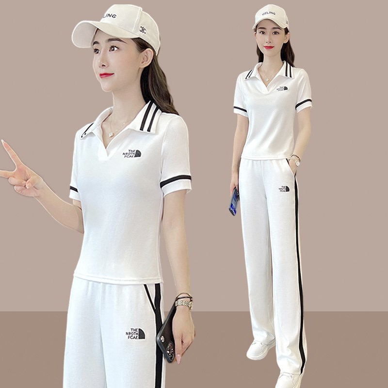 休闲时尚短袖运动服套装女2024夏季新款小L个子时尚洋气减龄两件