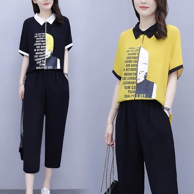 大码女装妈妈夏装胖mm显瘦洋气运动套装女遮肚子肉时尚减龄两件套