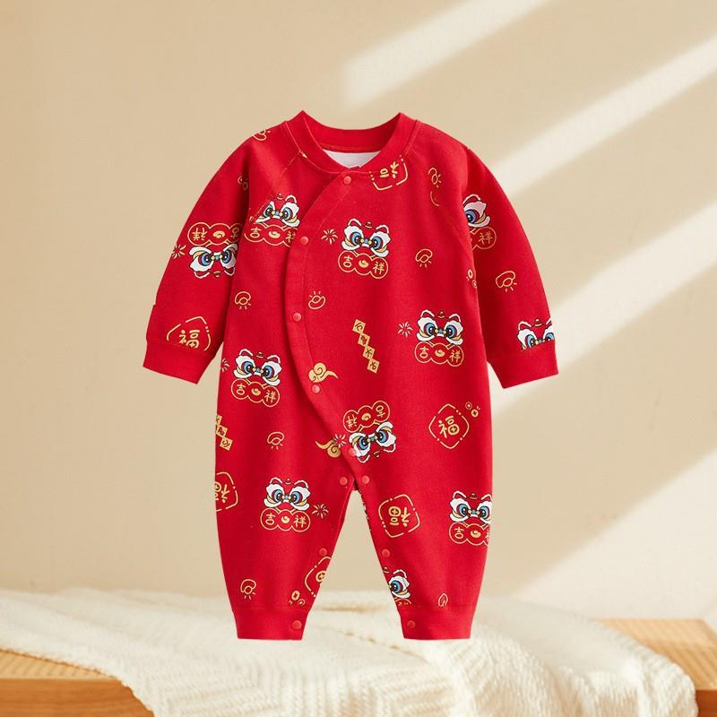 婴儿过年纯棉连体衣蛇宝宝拜年服新生儿喜庆内衣哈衣爬服春秋衣服