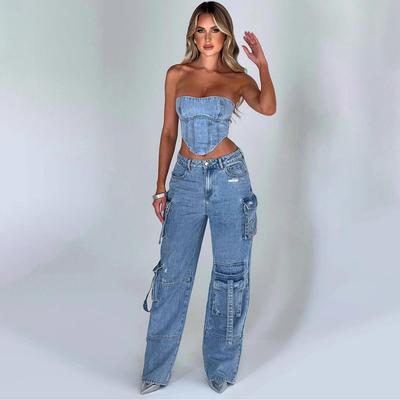 trousers women Low-rise patchwork drapey jeans pocket